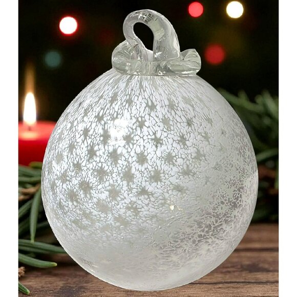 Heavy Blown Glass Ornament Frosted Snowflakes Handcrafted Bauble Witch Ball 13oz - Picture 1 of 10